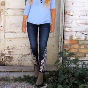 L&B Embroidered Five Pocket Skinny Jean